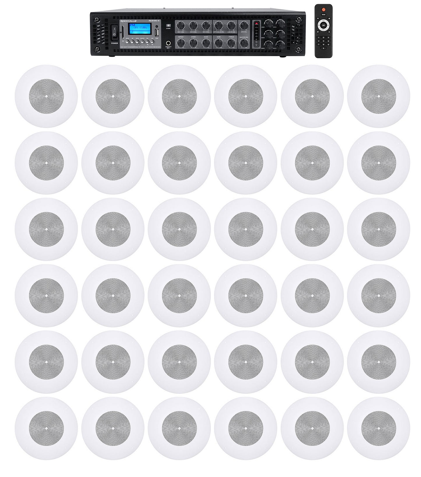 CSS8008 White 36-Pack + RCS180-6 6-Zone 180W Amp Bundle