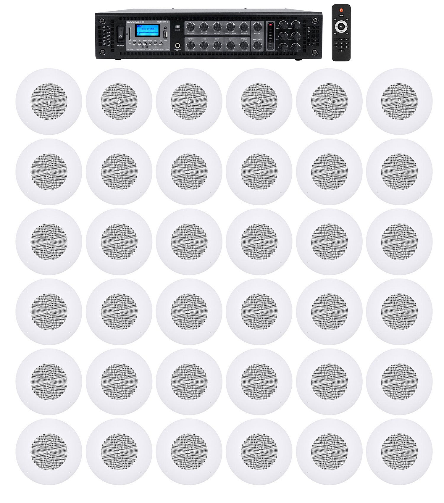 CSS8008 White 36-Pack + RCS180-6 6-Zone 180W Amp Bundle