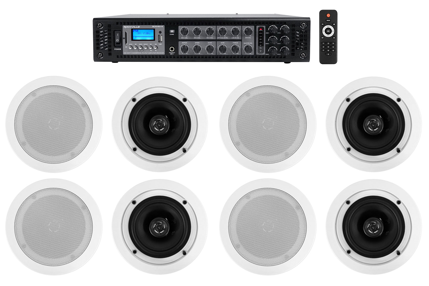 CC525T White 8-Pack + RCS180-6 6-Zone 180W Amp Bundle