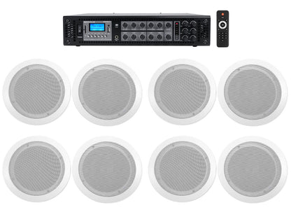 CC65T White 8-Pack + RCS180-6 6-Zone 180W Amp Bundle