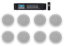CC65T White Ceiling Speakers 8-Pack + RCS180-6 6-Zone Amplifier Bundle