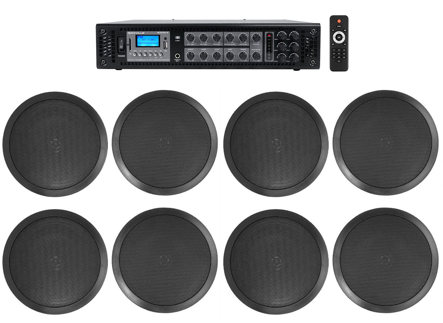 CC80T Black 8-Pack + RCS180-6 6-Zone 180W Amp Bundle