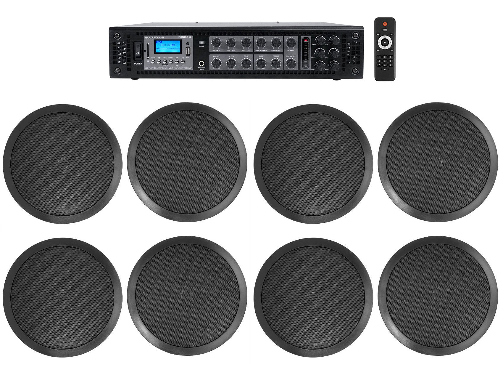 CC80T Black 8-Pack + RCS180-6 6-Zone 180W Amp Bundle