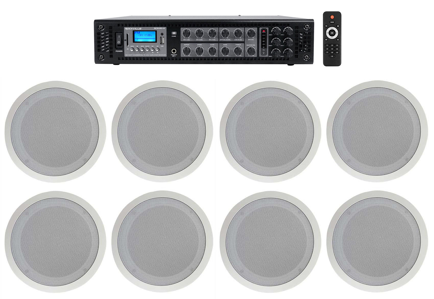 CC80T White 8-Pack + RCS180-6 6-Zone 180W Amp Bundle