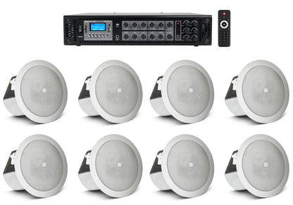 JBL Control 12C/T Ceiling Speakers 8-Pack + RCS180-6 Amplifier Bundle
