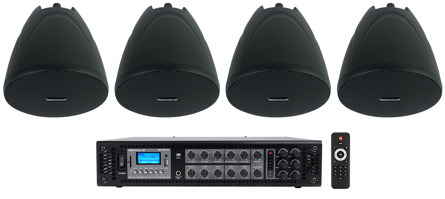 PEN-40T Black 4-Pack + RCS180-6 6-Zone 180W Amp Bundle