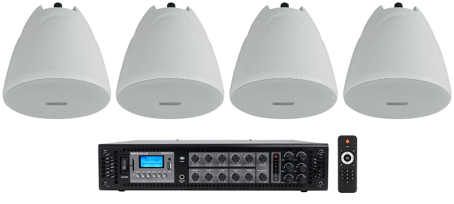 PEN-40T White 4-Pack + RCS180-6 6-Zone 180W Amp Bundle