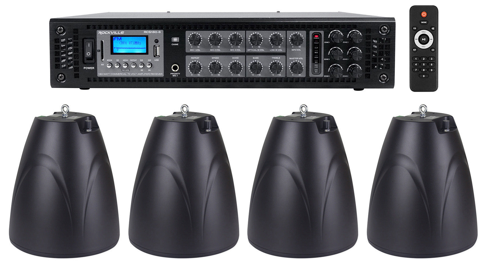 PEN-65T Black 4-Pack + RCS180-6 6-Zone 180W Amp Bundle