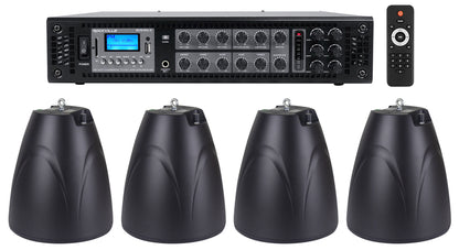 PEN-65T Black 4-Pack + RCS180-6 6-Zone 180W Amp Bundle