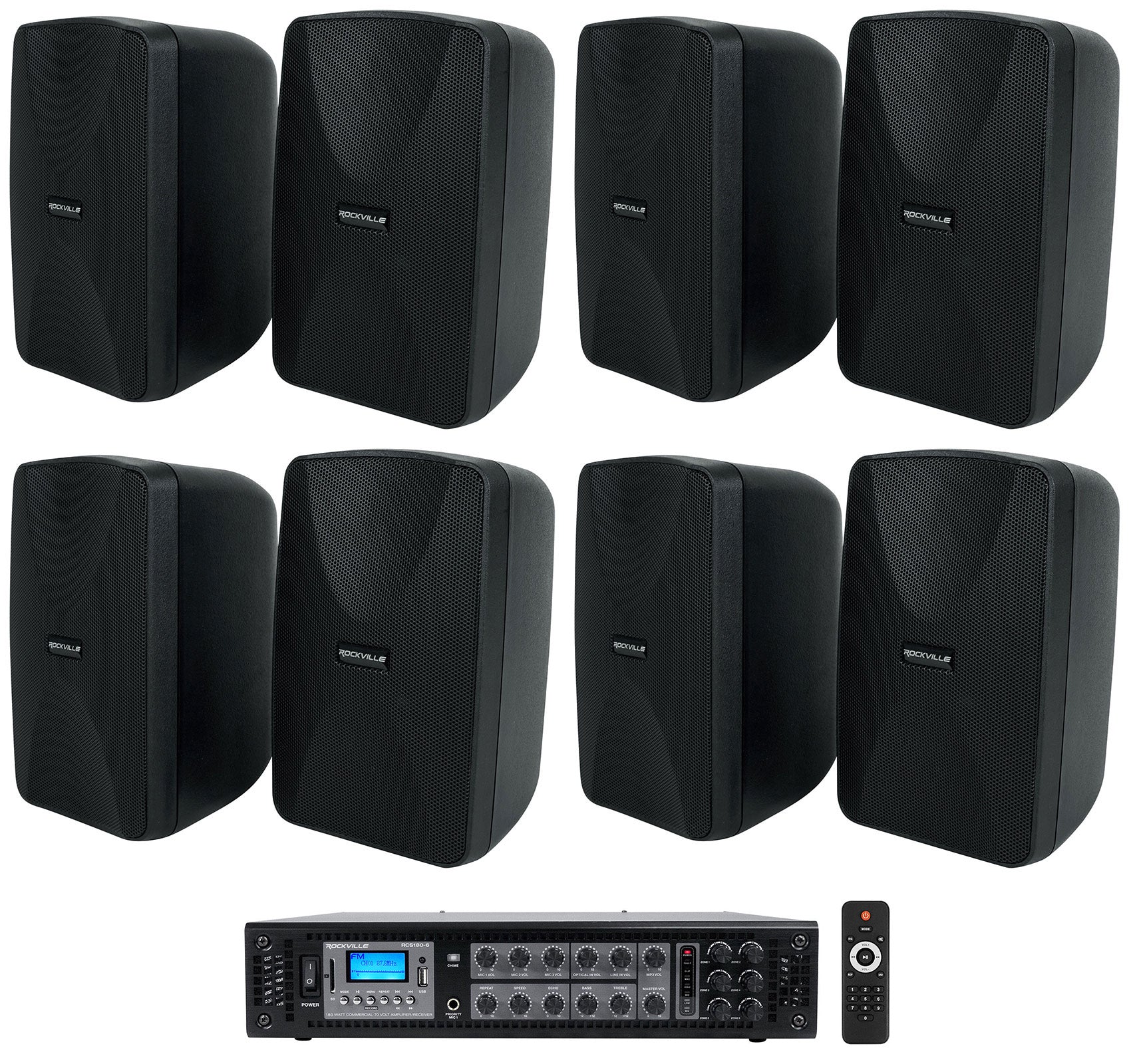 WET-40B Black 8-Pack + RCS180-6 6-Zone 180W Amp Bundle