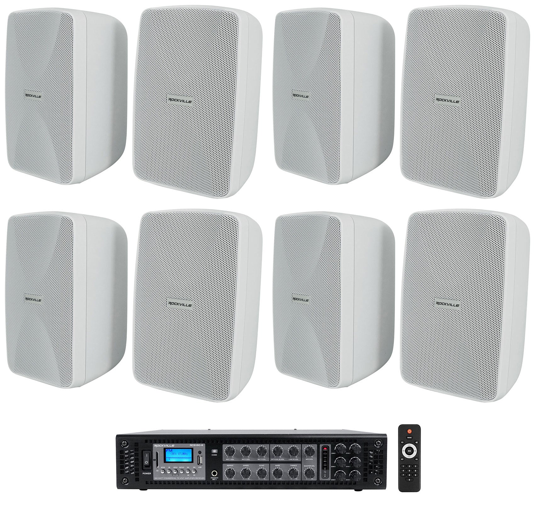 WET-40W White 8-Pack + RCS180-6 6-Zone 180W Amp Bundle