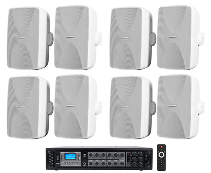WET-7020W White 8-Pack + RCS180-6 Amplifier Bundle
