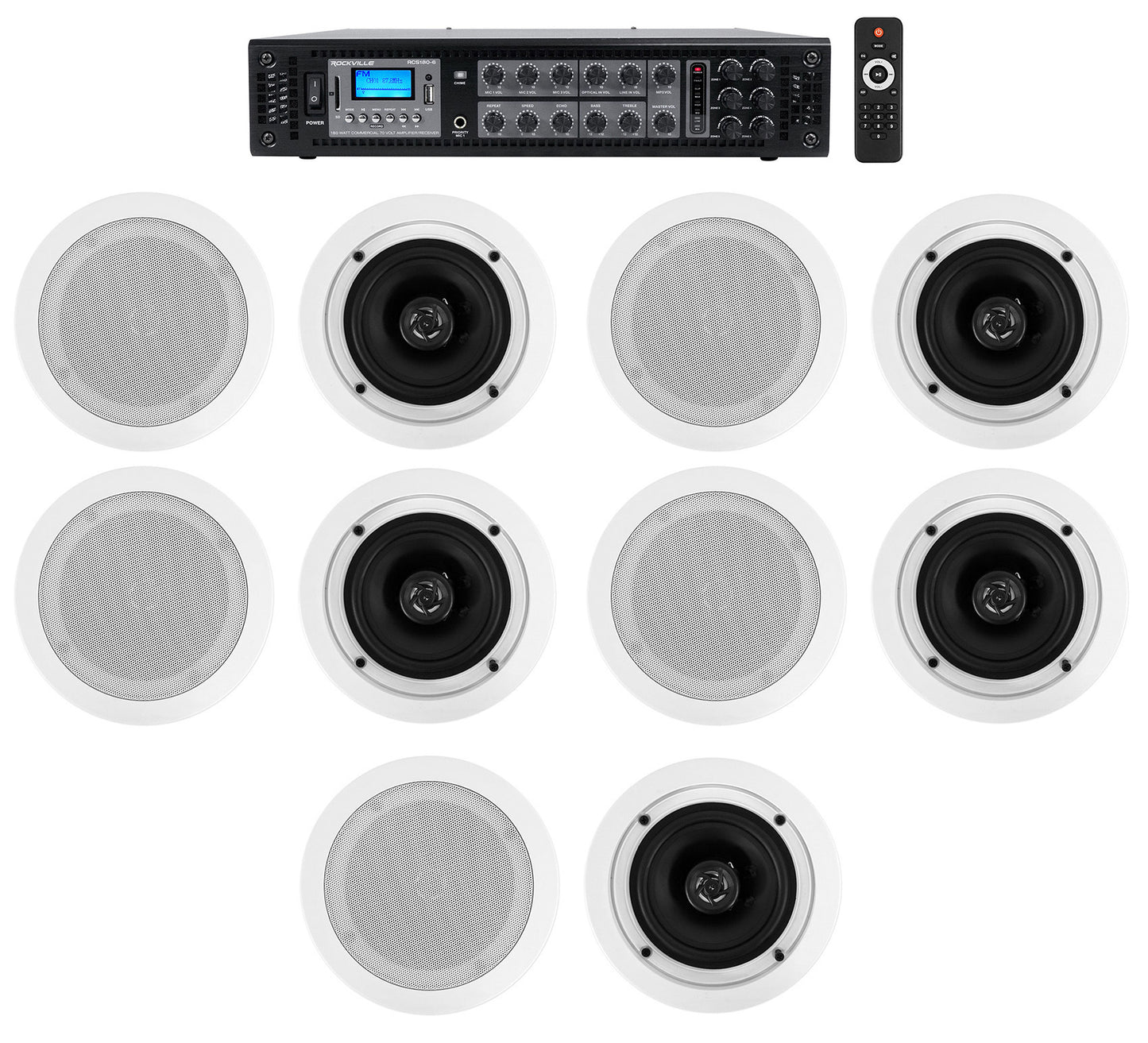 CC525T White 10-Pack + RCS180-6 6-Zone 180W Amp Bundle