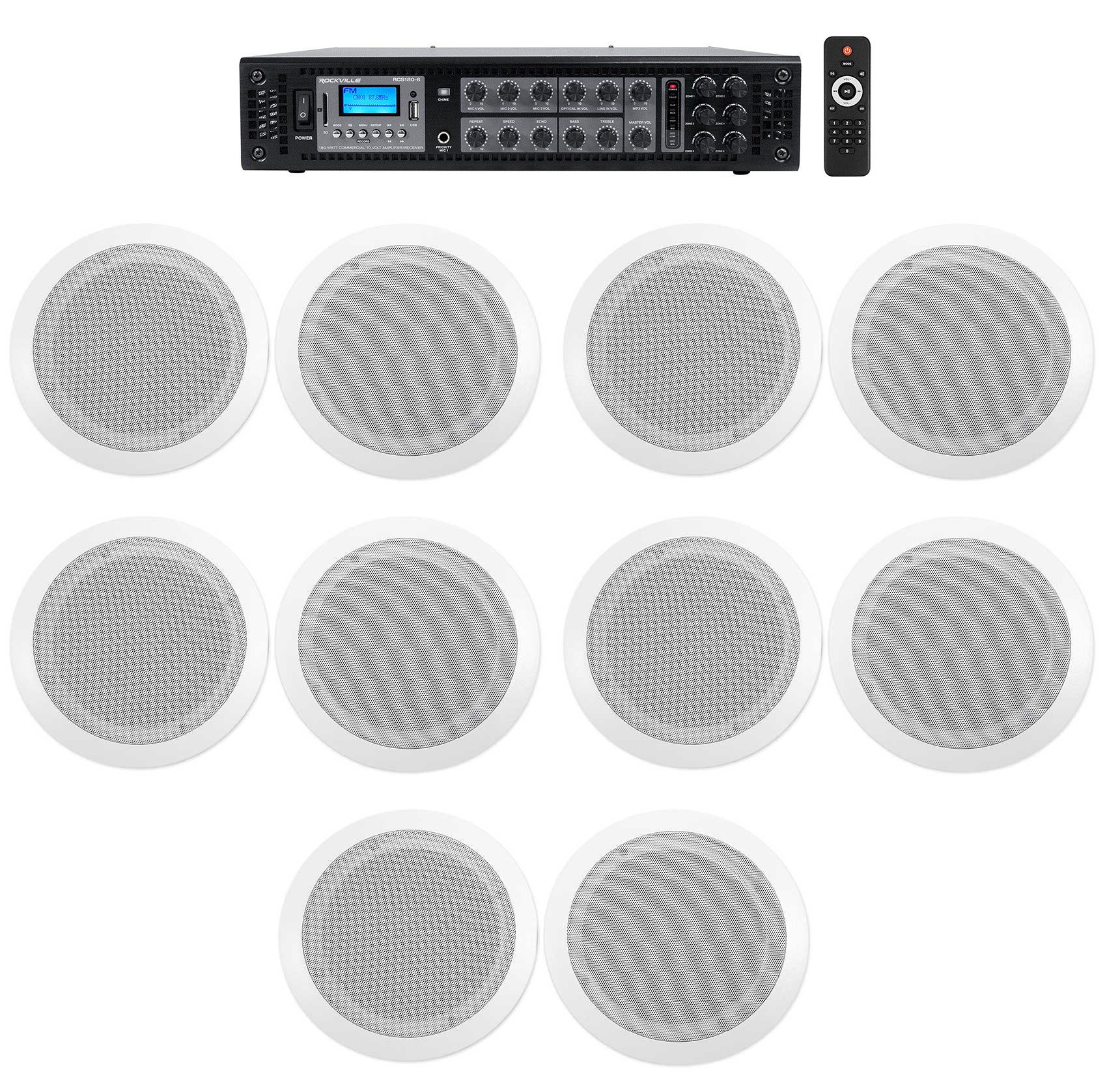 CC65T White 10-Pack + RCS180-6 6-Zone 180W Amp Bundle