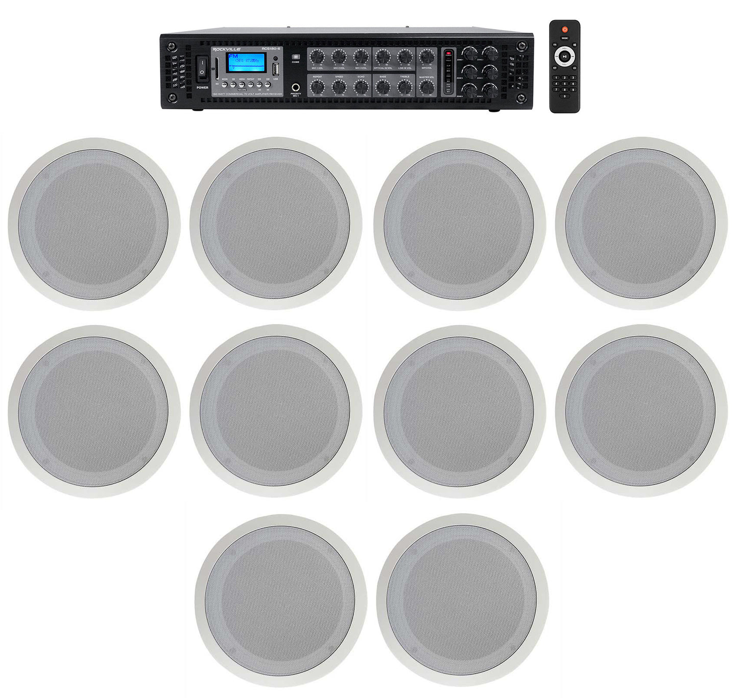 CC80T White 10-Pack + RCS180-6 6-Zone 180W Amp Bundle