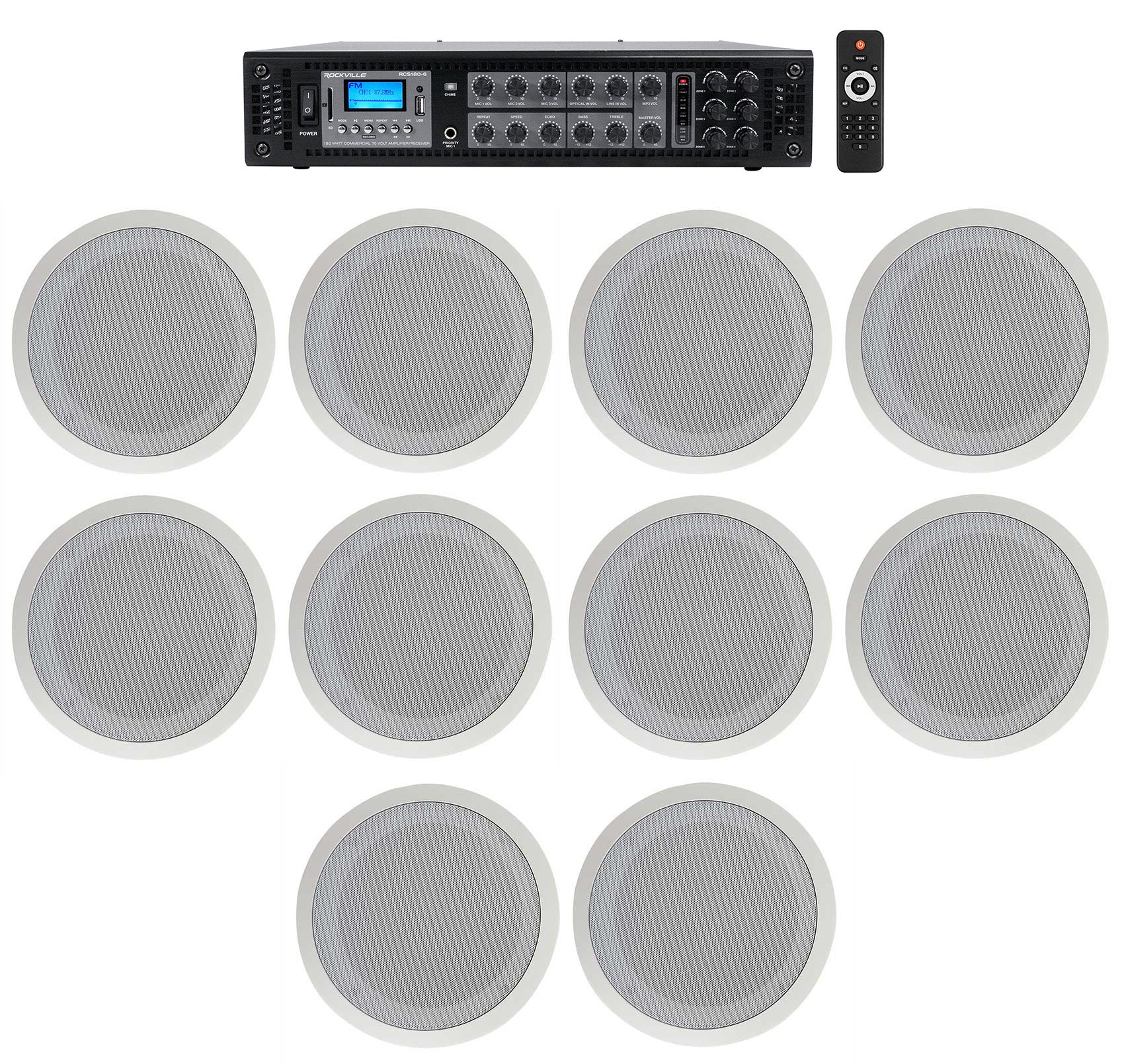 CC80T White 10-Pack + RCS180-6 6-Zone 180W Amp Bundle