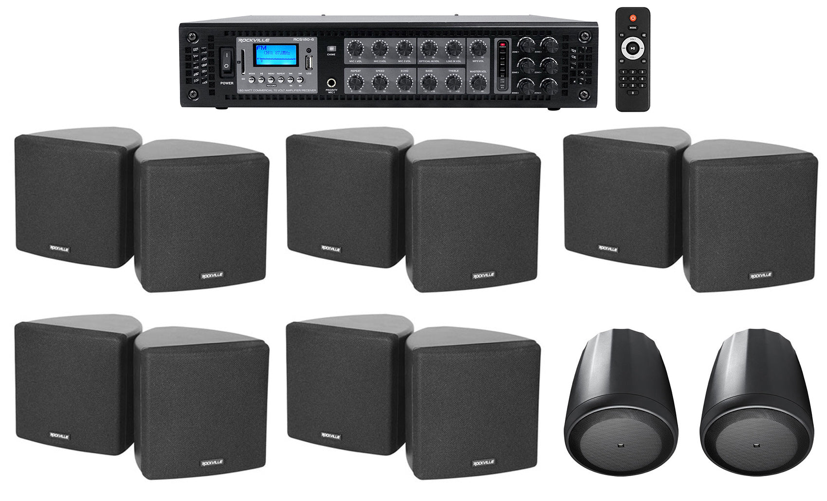 Cube 70V Black 10-Pack + Control 65P/T Black 2-Pack + RCS180-6 Bundle