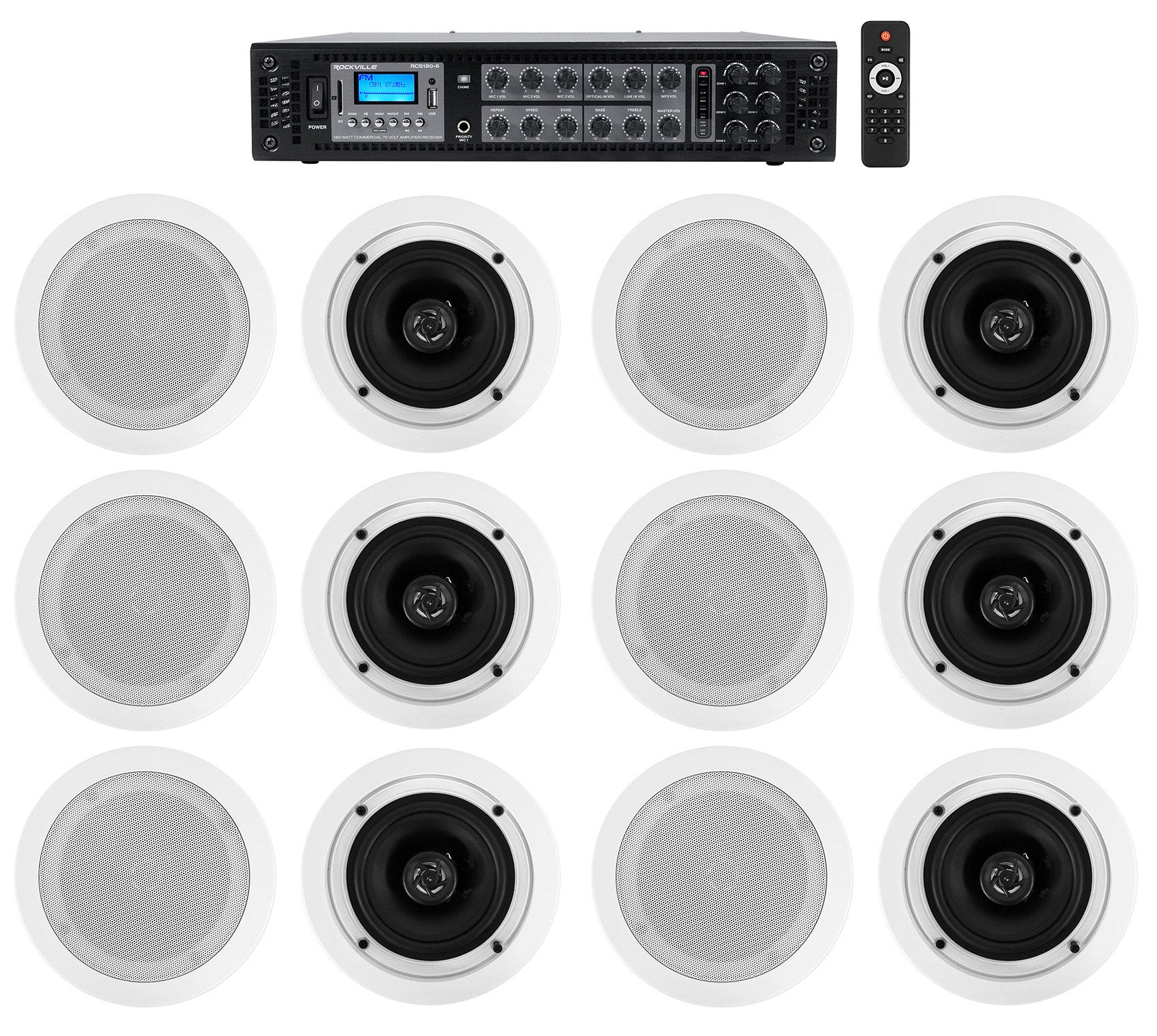 CC525T White 12-Pack + RCS180-6 6-Zone 180W Amp Bundle