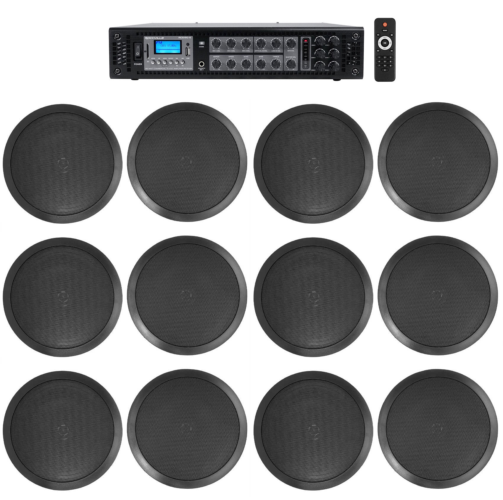 CC80T Black 12-Pack + RCS180-6 6-Zone 180W Amp Bundle