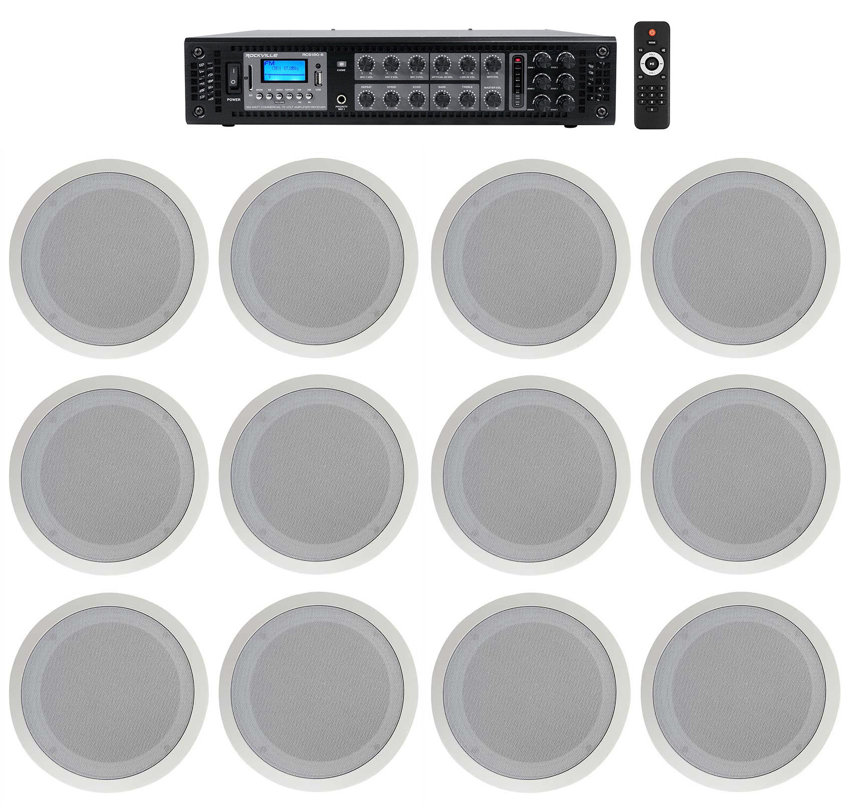 CC80T White 12-Pack + RCS180-6 6-Zone 180W Amp Bundle