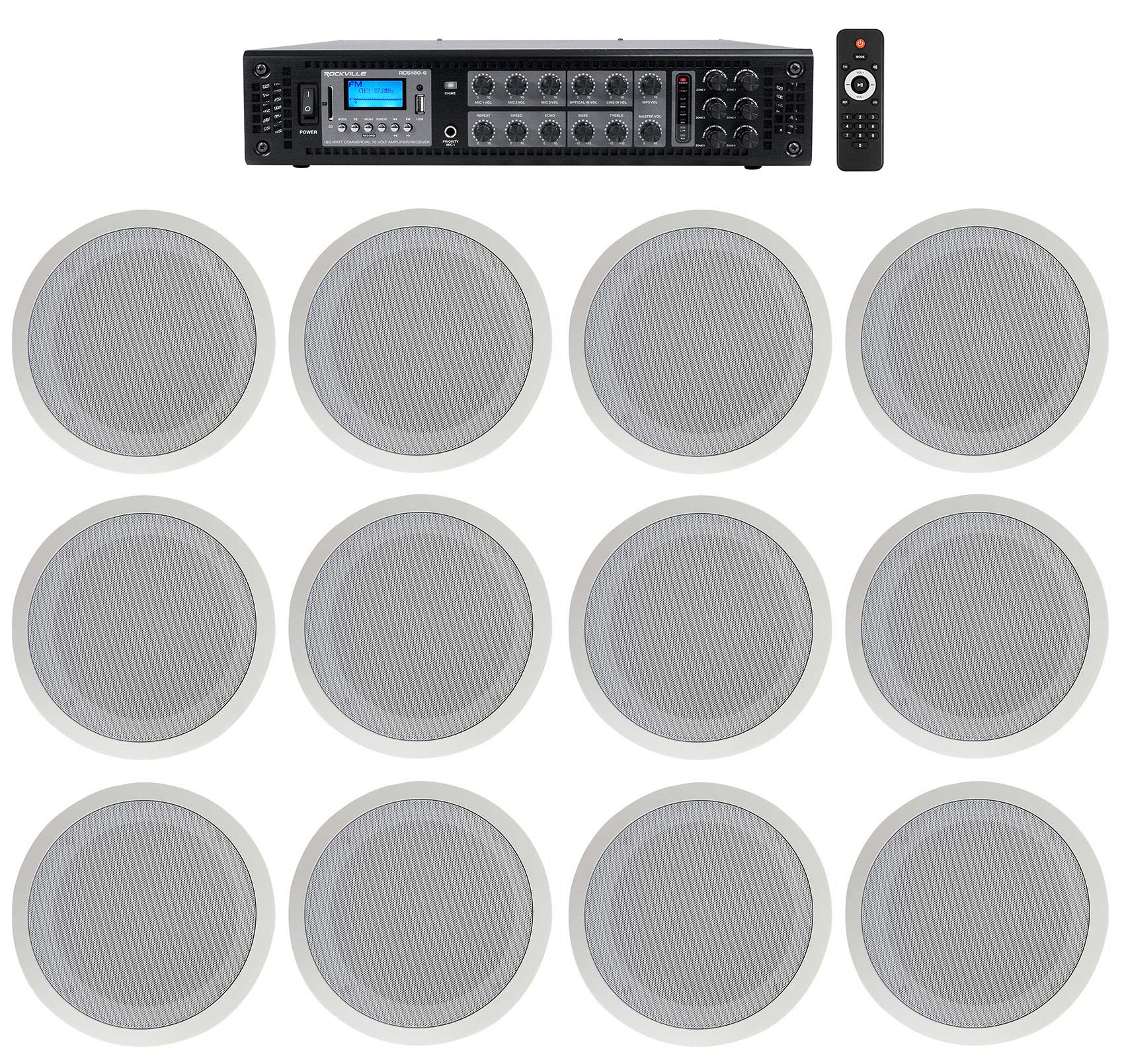 CC80T White 12-Pack + RCS180-6 6-Zone 180W Amp Bundle