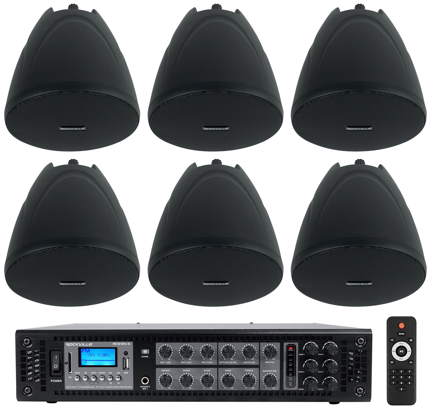 PEN-40T Black 6-Pack + RCS180-6 6-Zone 180W Amp Bundle