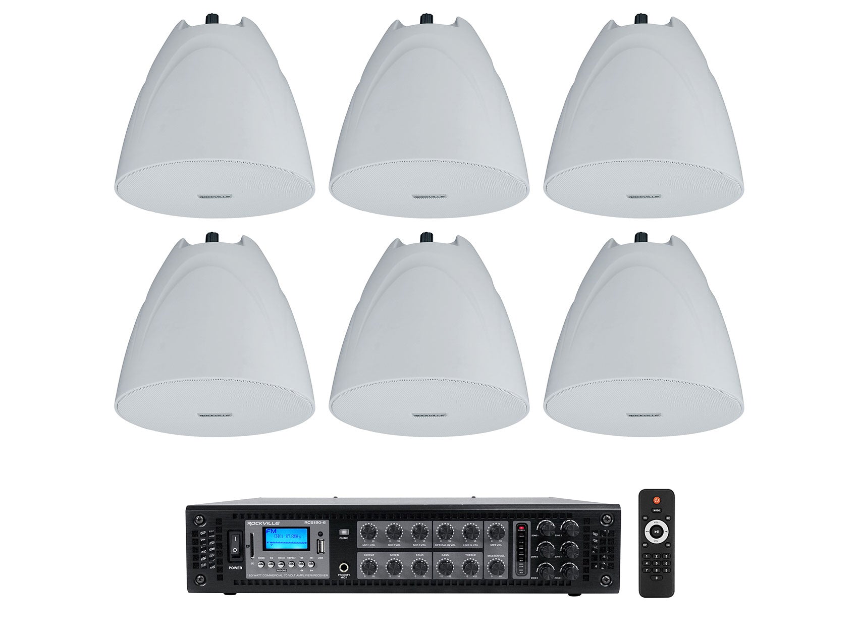 PEN-525T White 6-Pack + RCS180-6 6-Zone 180W Amp Bundle