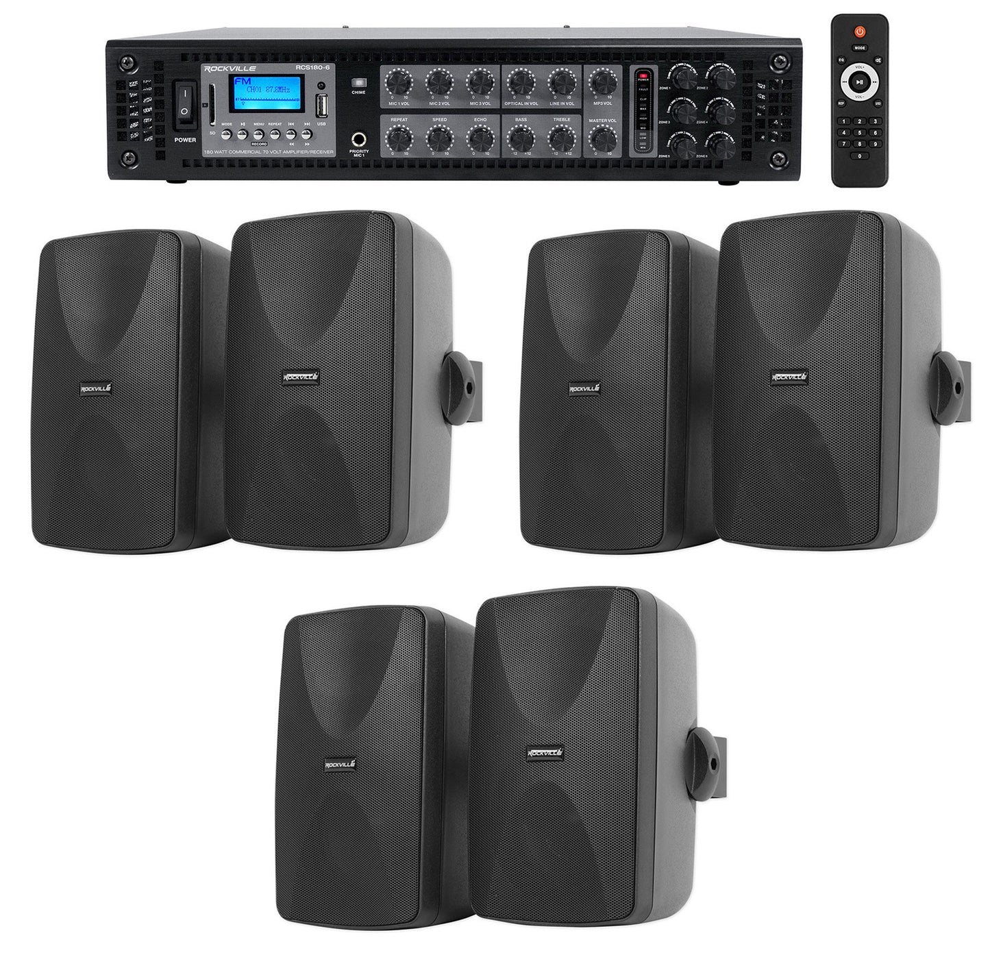 WET-7020B Black 6-Pack + RCS180-6 Amplifier Bundle