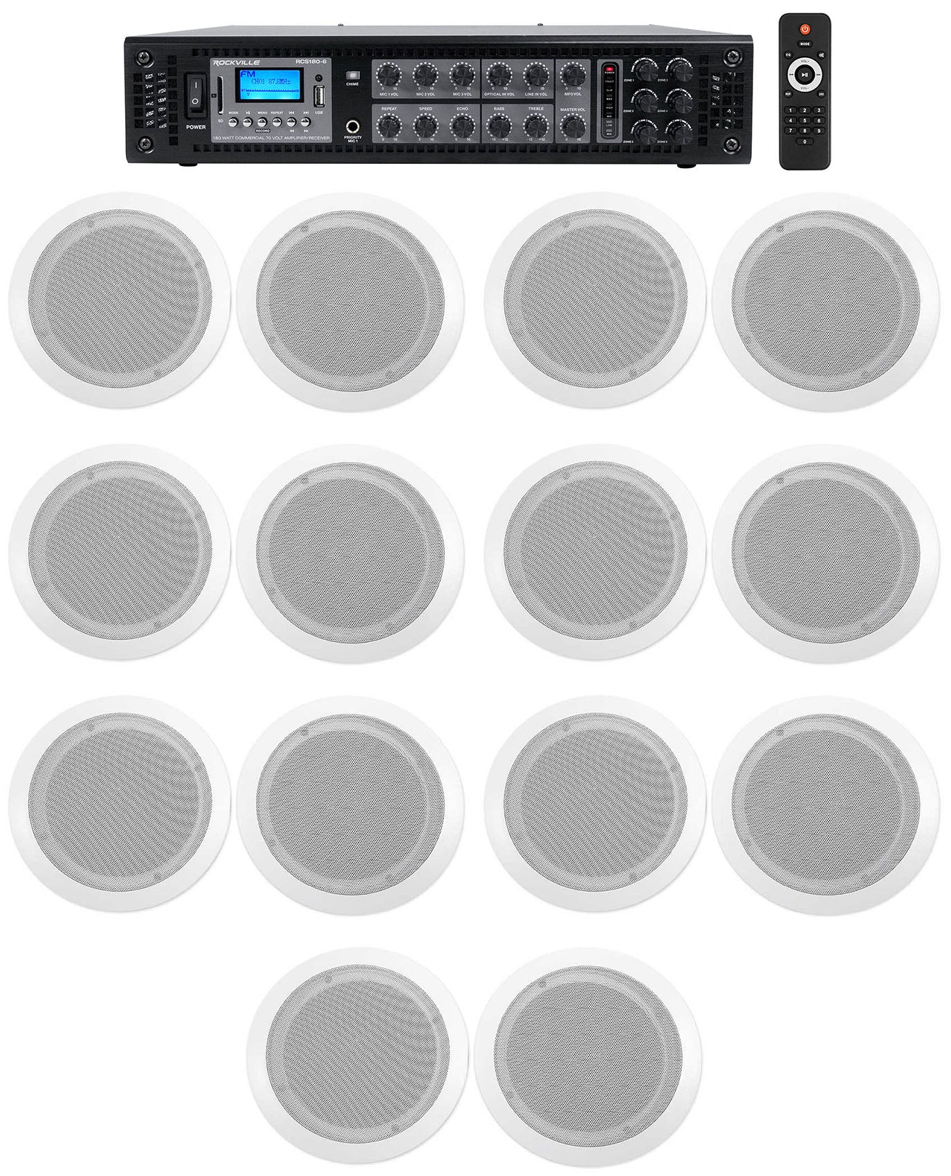 CC65T White 14-Pack + RCS180-6 6-Zone 180W Amp Bundle