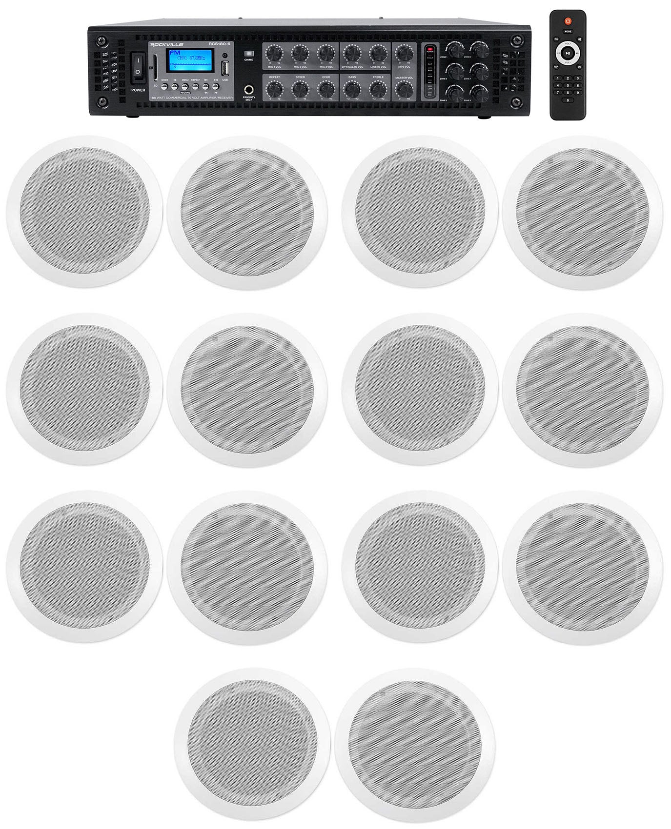 CC65T White 14-Pack + RCS180-6 6-Zone 180W Amp Bundle