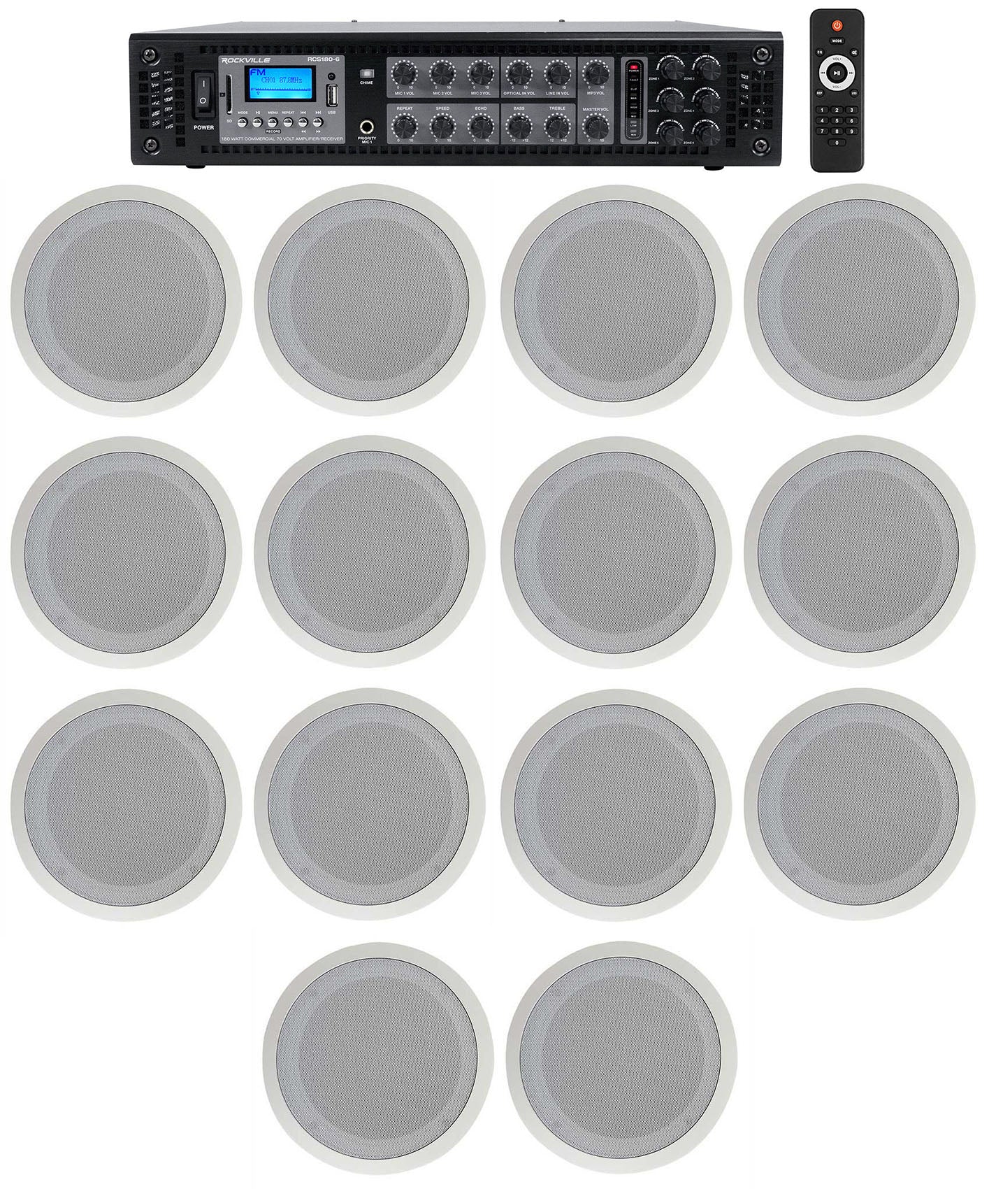 CC80T White 14-Pack + RCS180-6 6-Zone 180W Amp Bundle