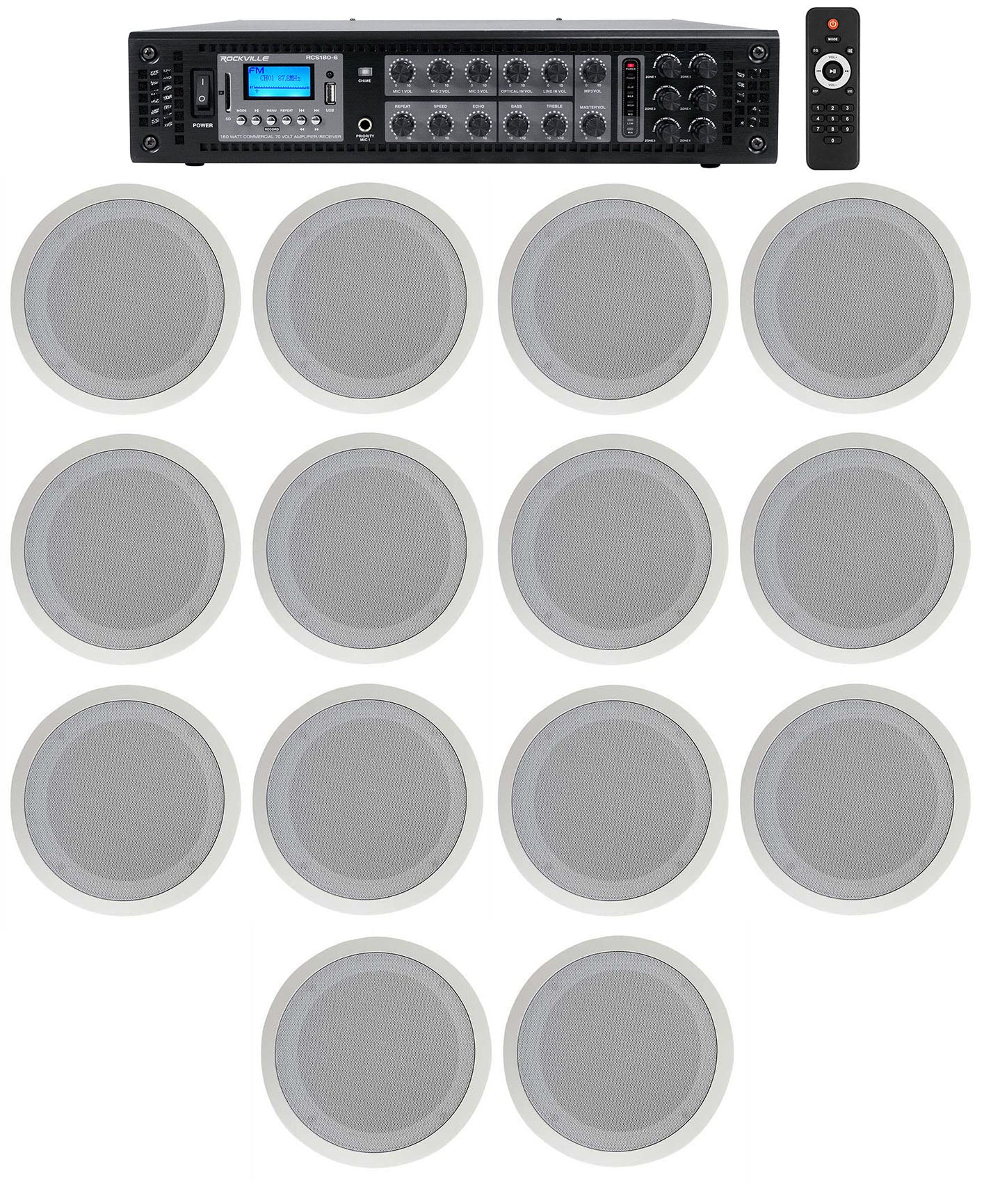 CC80T White 14-Pack + RCS180-6 6-Zone 180W Amp Bundle