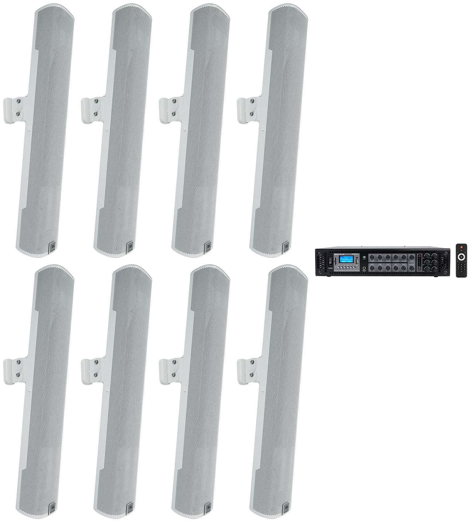 JBL COL600 White 8-Pack + RCS180-6 Amplifier Bundle