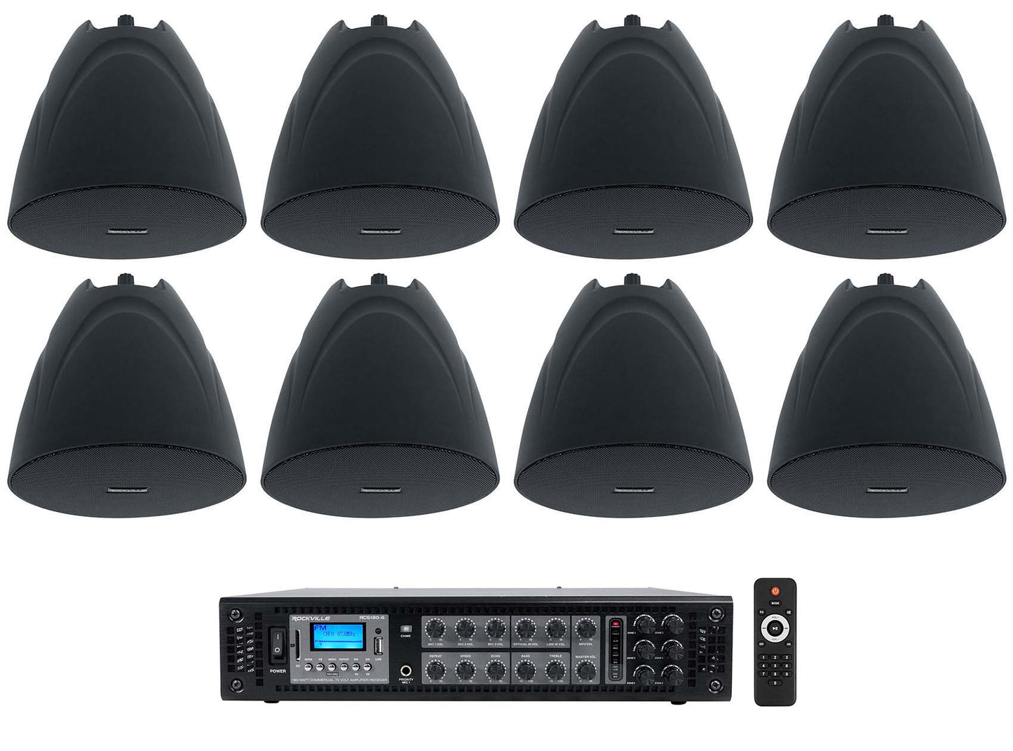 PEN-525T Black 8-Pack + RCS180-6 6-Zone 180W Amp Bundle