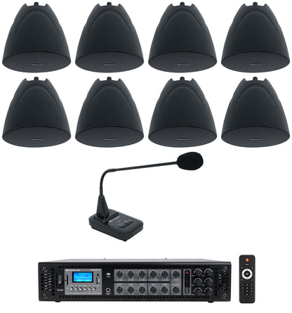 PEN-525T Black 8-Pack + CH-MIC70 Paging Mic + RCS180-6 180W Amp Bundle