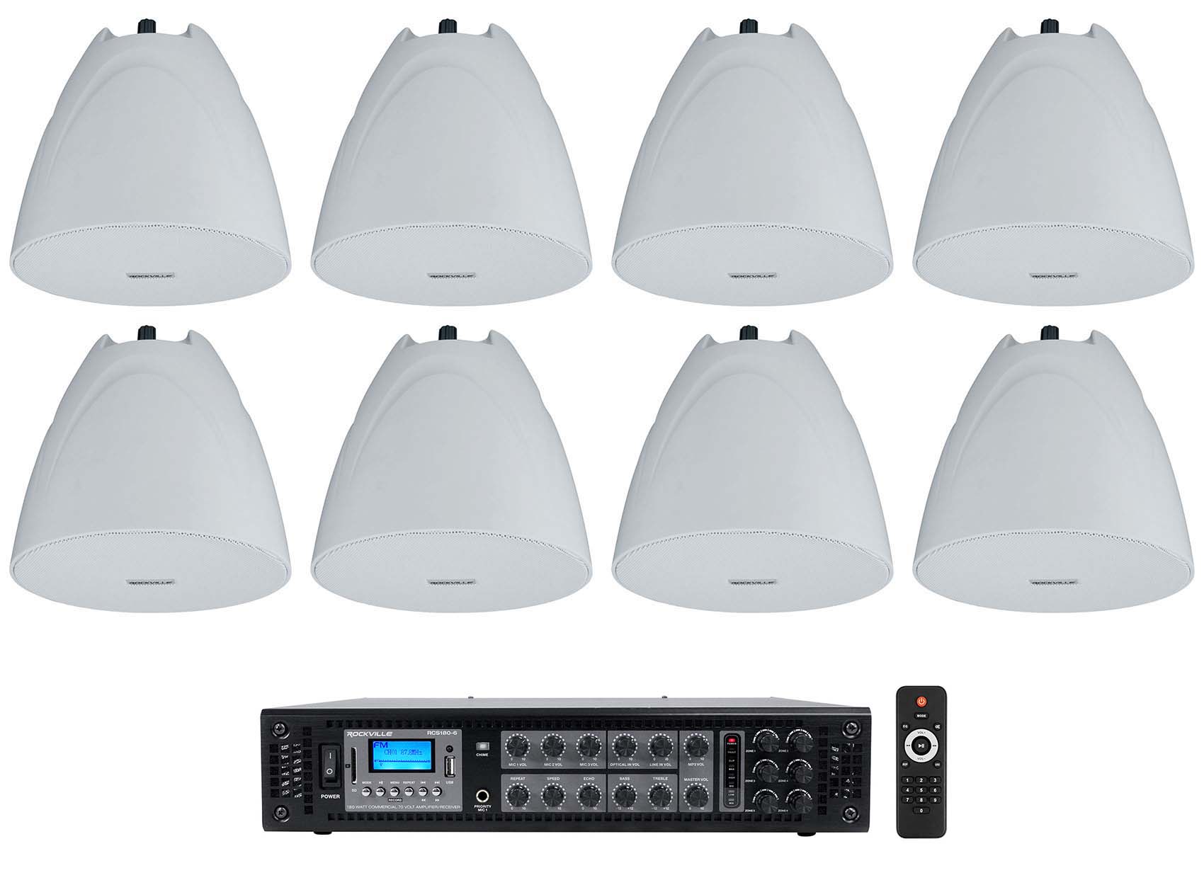 PEN-525T White 8-Pack + RCS180-6 6-Zone 180W Amp Bundle