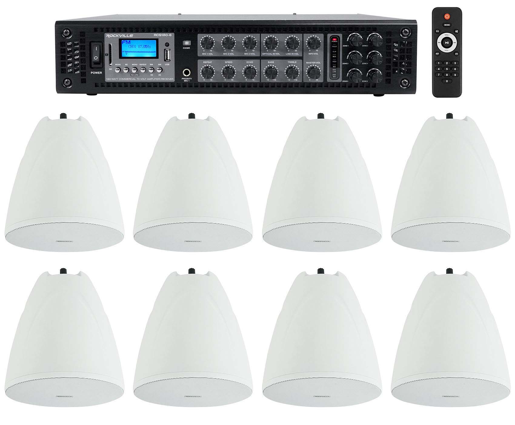 PEN-65T White 8-Pack + RCS180-6 6-Zone 180W Amp Bundle