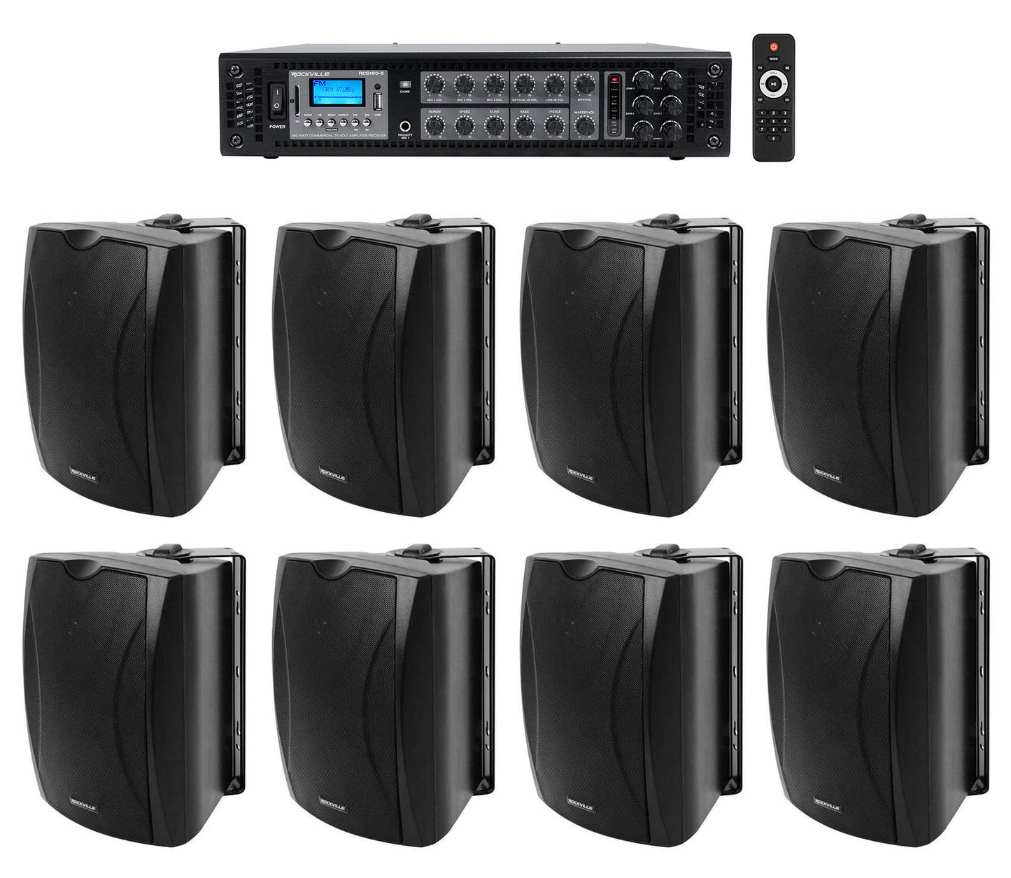 WET-6B Black 8-Pack + RCS180-6 Amplifier Bundle