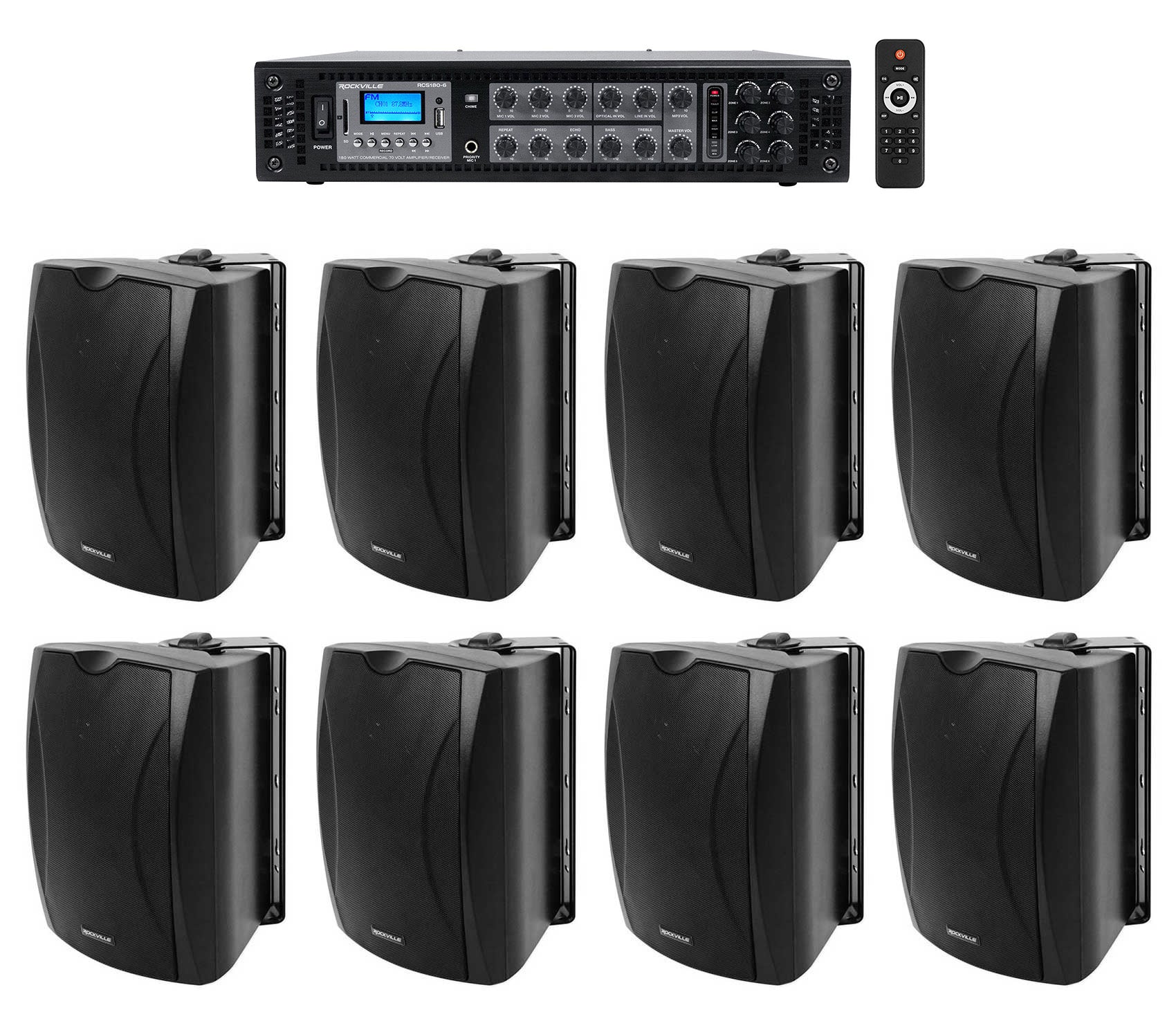 WET-6B Black 8-Pack + RCS180-6 Amplifier Bundle