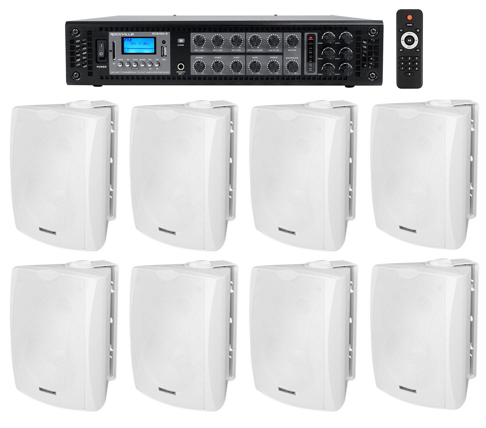 WET-6W White 8-Pack + RCS180-6 Amplifier Bundle