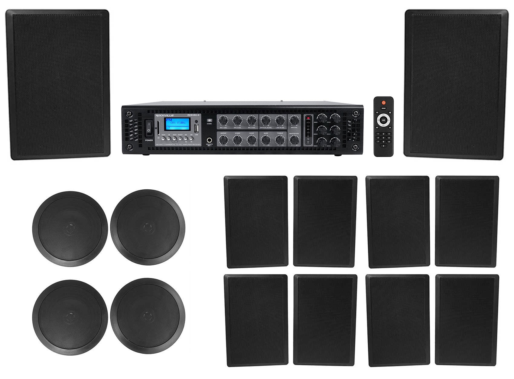 CC65T Black 4-Pack + RockSlim 70B Black 10-Pack + RCS180-6 Amp Bundle