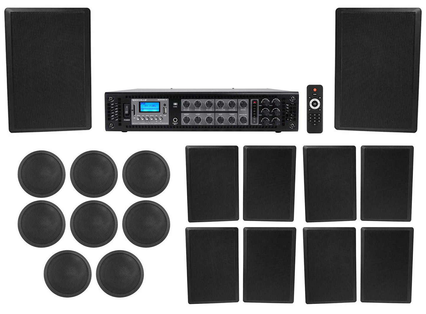 CCL6T Black 8-Pack + RCS180-6 Amplifier Bundle