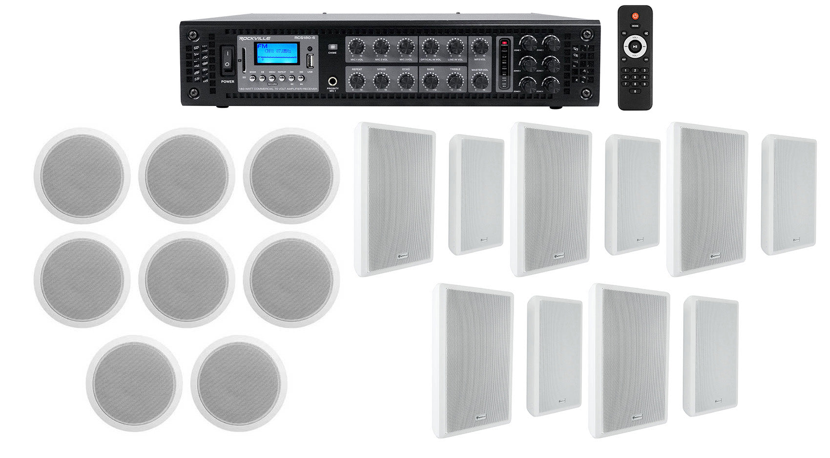 CCL6T White 8-Pack + RCS180-6 Amplifier Bundle