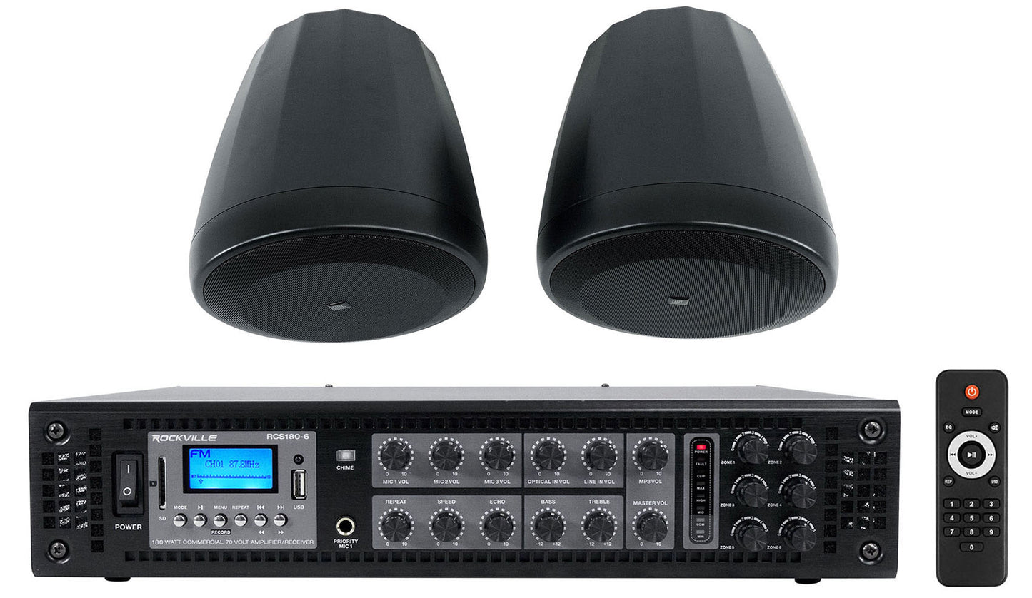 Control 67 P/T Black 2-Pack + RCS180-6 6-Zone 180W Amp Bundle