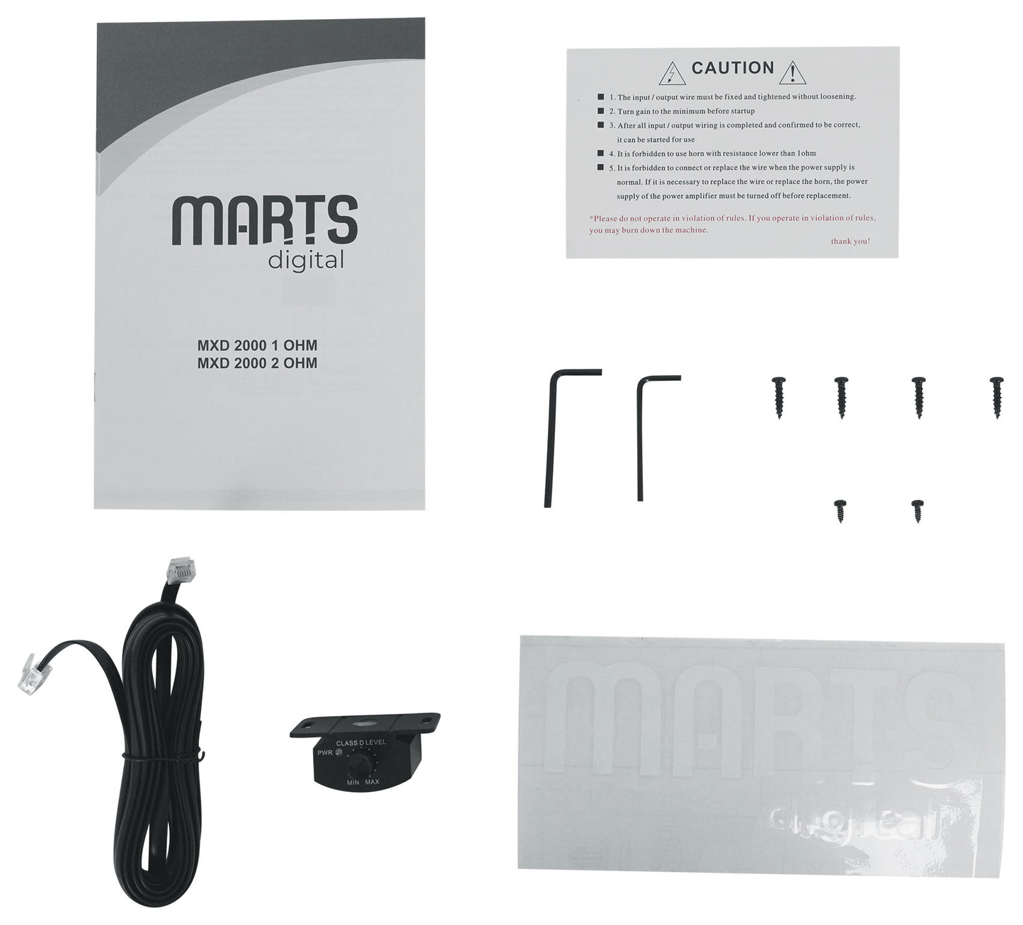 Marts Digital MXD 2000 2 OHM 2000w RMS Mono Car Amplifier+Bass Knob+OFC Amp Kit