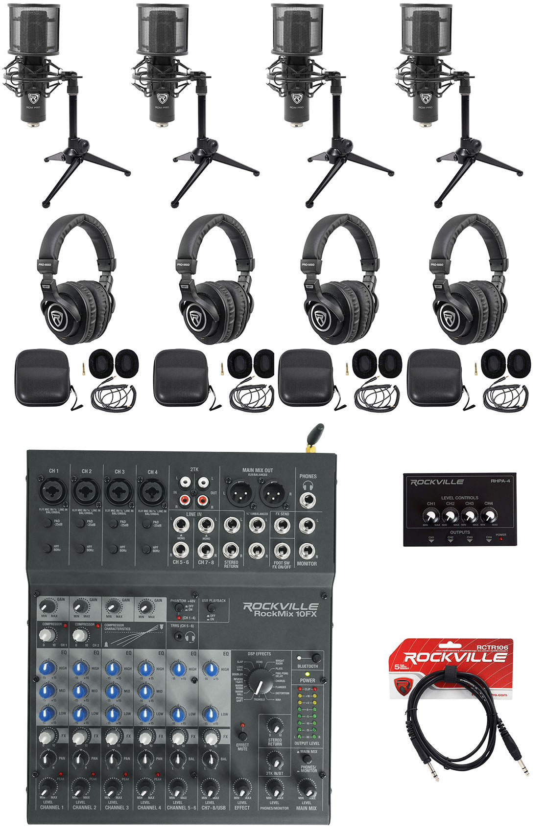 ROCKMIX 10FX + 4x RCM PRO Microphones Bundle