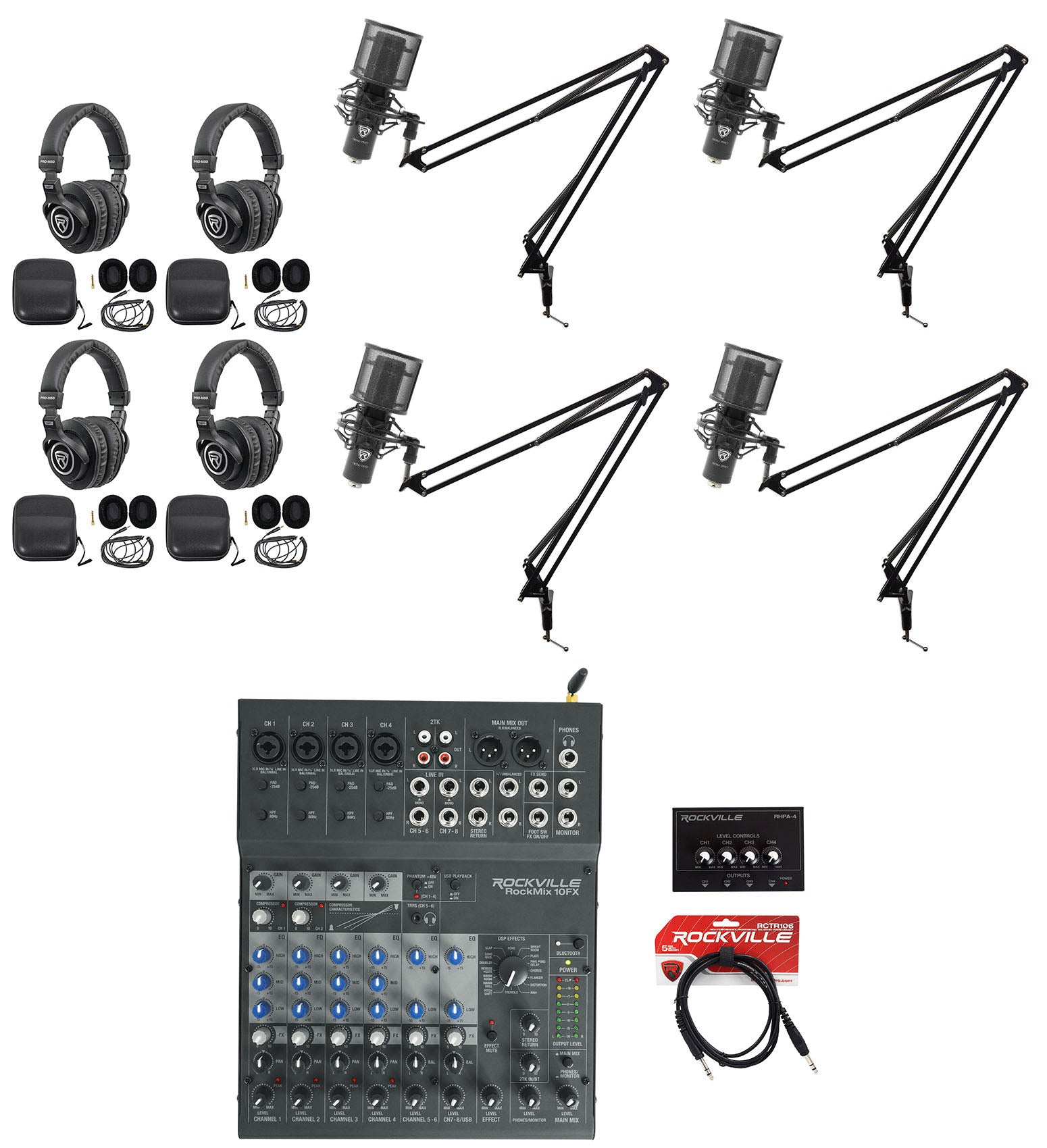 ROCKMIX 10FX + 4x RCM PRO Microphones Bundle