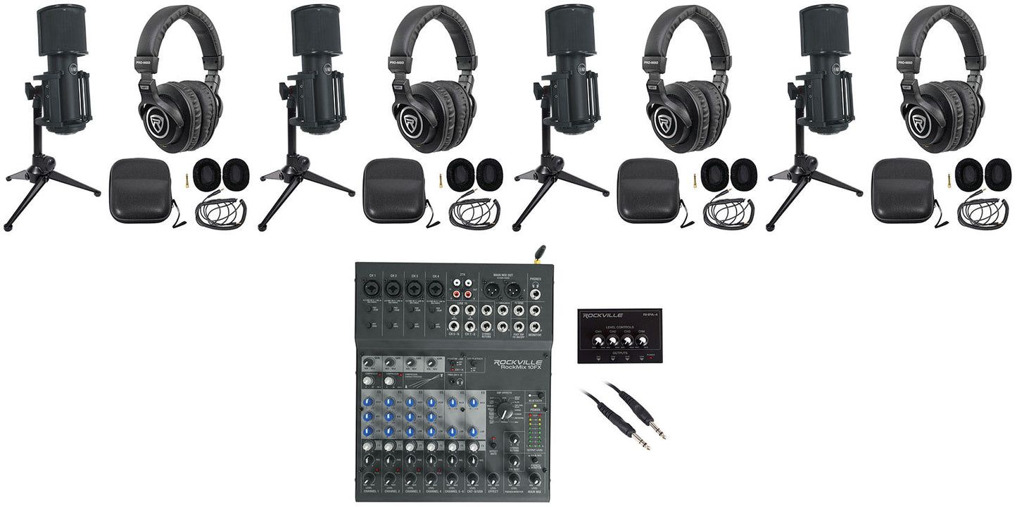 RockMix 10FX USB Mixer + Skylight Mics 4-Pack Bundle