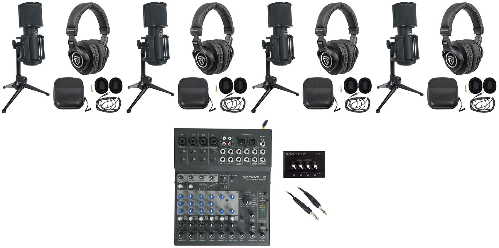 RockMix 10FX USB Mixer + Skylight Mics 4-Pack Bundle