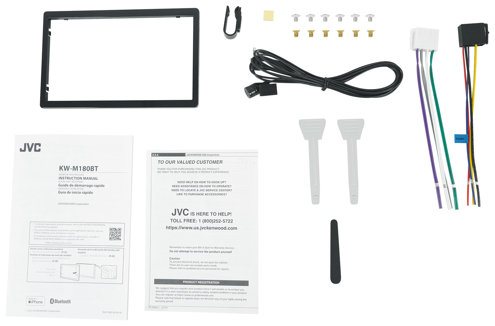 JVC KW-M180BT 6.8" Car Monitor iPhone Android Bluetooth Receiver w/USB+Camera